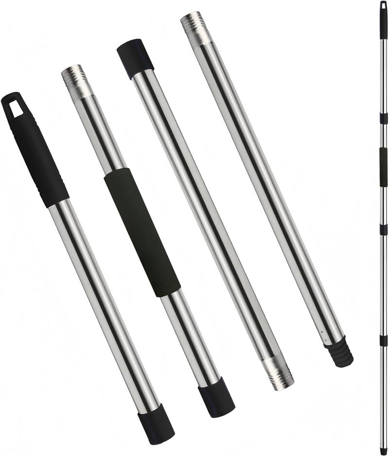 Xifando Mop Handle Replacement - 4-Section Adjustable from 30" to 58" - Durable Stainless Steel Mop Pole with American Thread Joint for Spin Mops & Brooms (Black) - Image 1